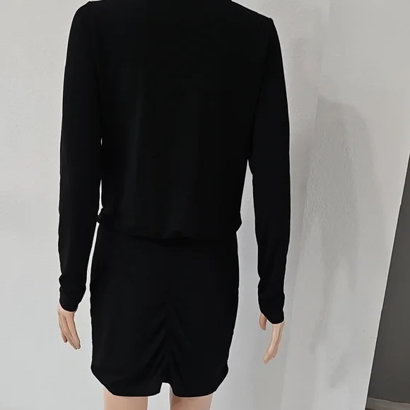 BCBGeneration Black Ribbed Ruched Long Sleeve Sheath Dress - Picture 6 of 11